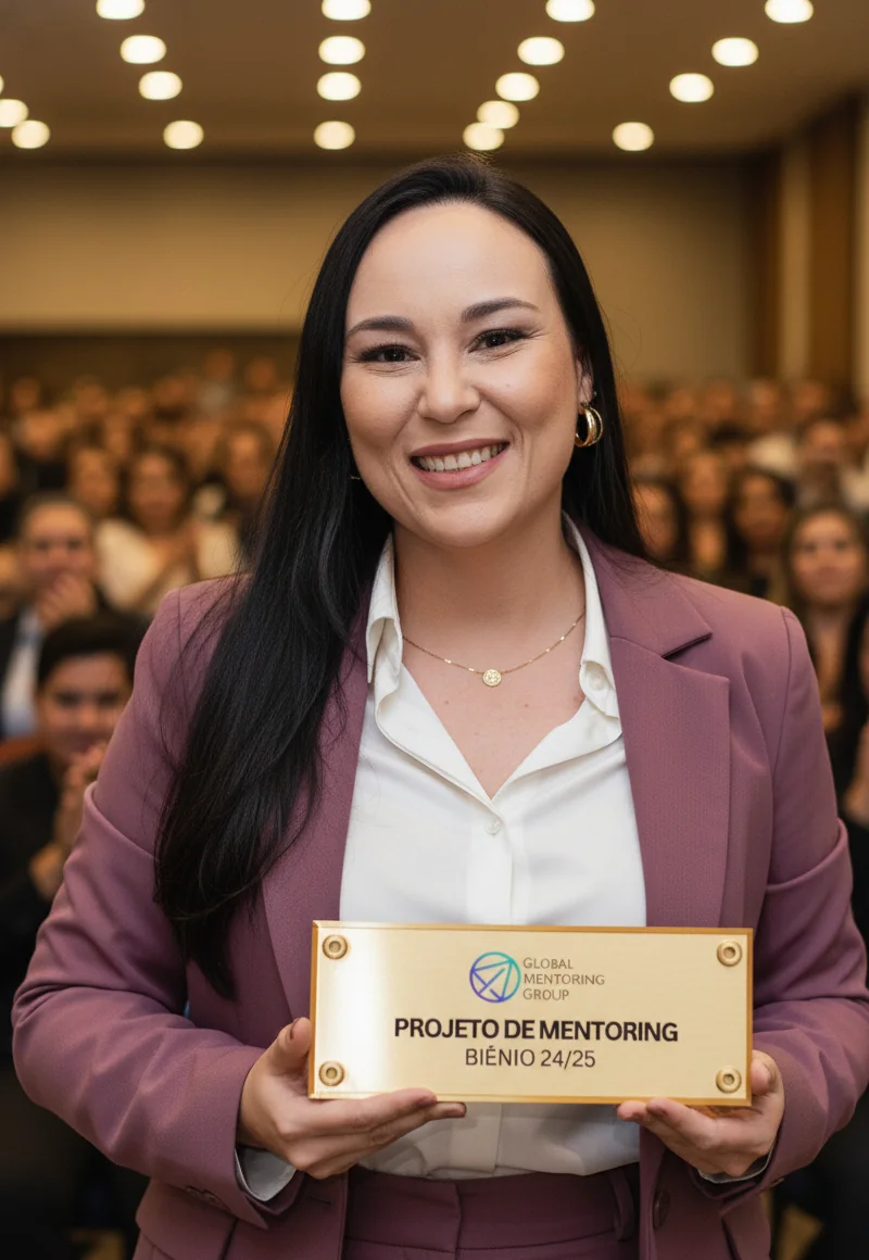 Andréa Lia Amazonas recebendo o prêmio do Global Mentoring Group, biênio 24/25